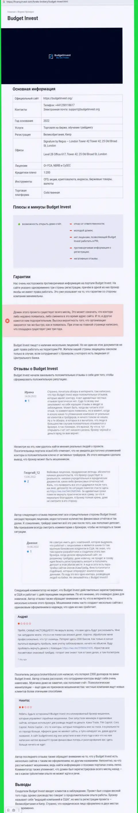 Обзор мошеннических действий scam-проекта Budget Invest - это ОБМАНЩИКИ !!!