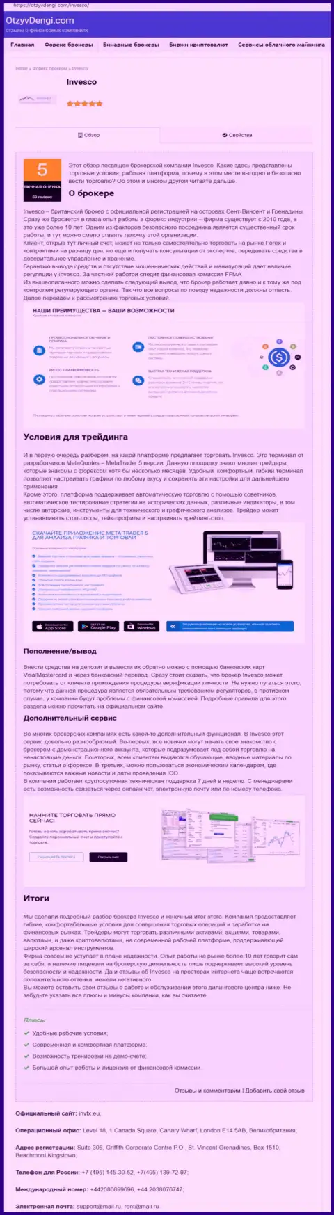 Онлайн-сервис ОтзывДеньги Ком представил публикацию о Форекс компании ИНВФХ