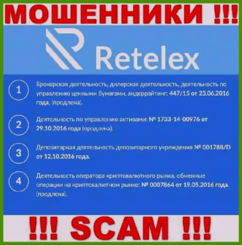 Retelex, запудривая мозги клиентам, разместили на своем сервисе номер своей лицензии