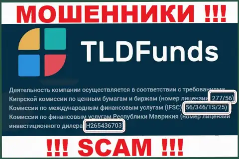 ТЛДФундс предоставили на интернет-ресурсе лицензию, только ее существование мошеннической их сущности не меняет