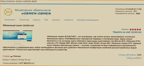 Информация об обменном пункте БТЦБИТ на сайте eobmen-obmen ru