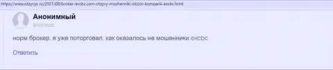 Информационный ресурс otzyvys ru делится комментарием пользователя о организации ЕХЧЕНЖБК Лтд Инк