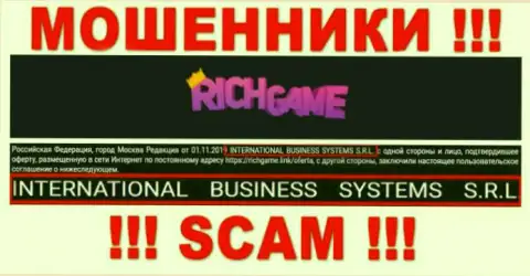 Организация, которая владеет мошенниками Рич Гейм - это NTERNATIONAL BUSINESS SYSTEMS S.R.L.