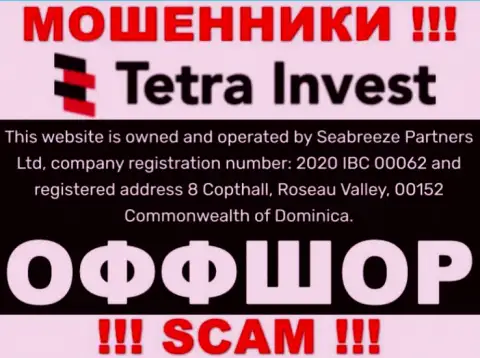 На информационном сервисе мошенников Tetra-Invest Co написано, что они находятся в оффшорной зоне - 8 Copthall, Roseau Valley, 00152 Commonwealth of Dominica, осторожно