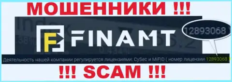 Обманщики Finamt Com не скрывают лицензию на осуществление деятельности, опубликовав ее на ресурсе, однако будьте очень осторожны !!!