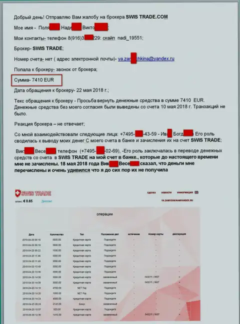 Мошенники из ШвисТрейд Ру обманули биржевого трейдера на больше чем 7410 евро